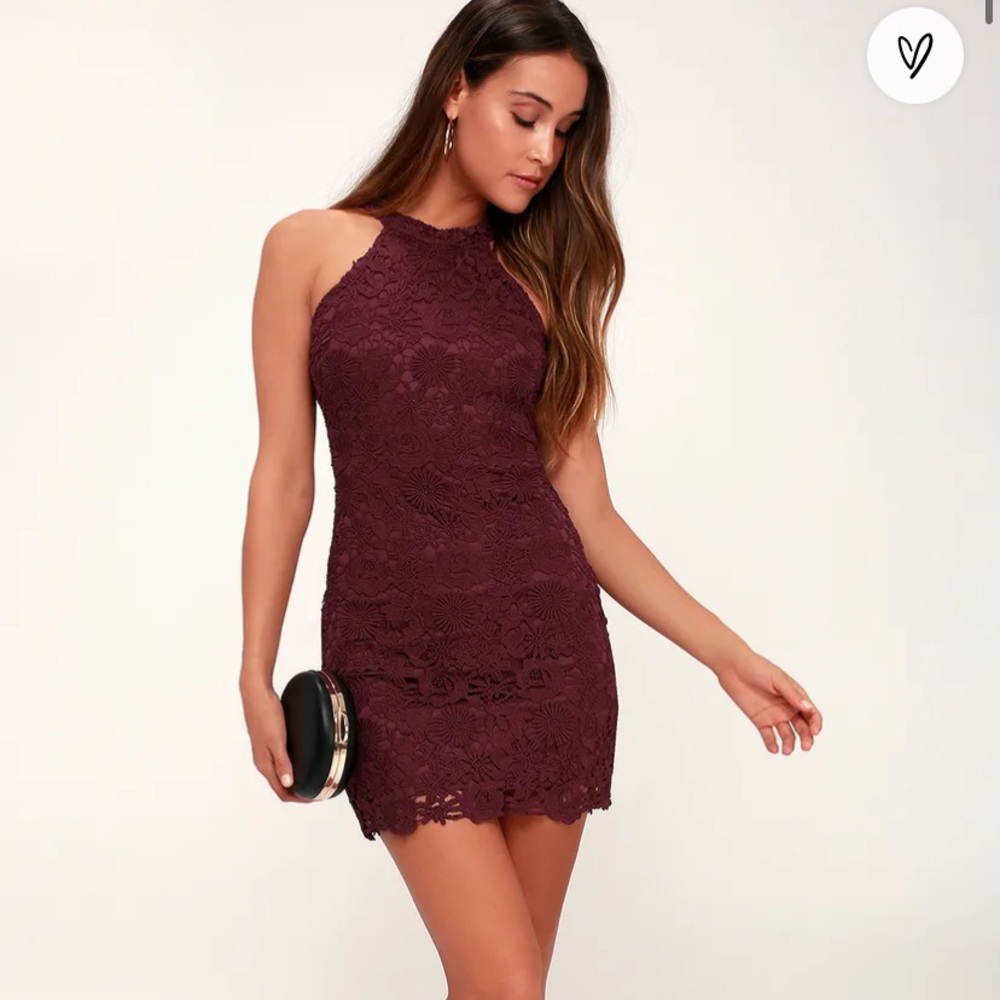 Lulu’s Love Poem Burgundy Lace Mini Dress